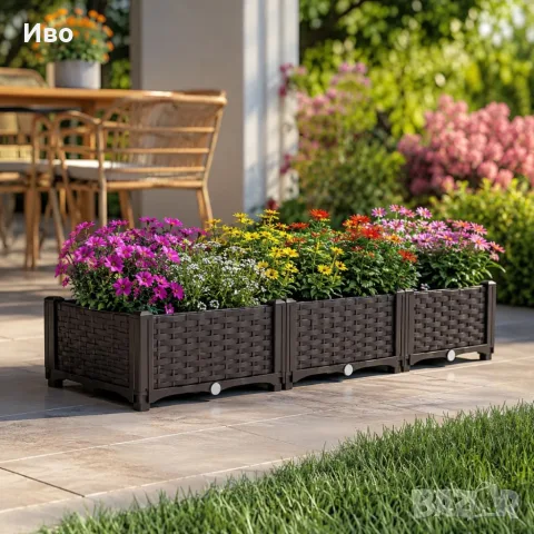 Модулна повдигната леха 120x40x22 см – За зеленчуци, билки и цветя, UV устойчива, кафява