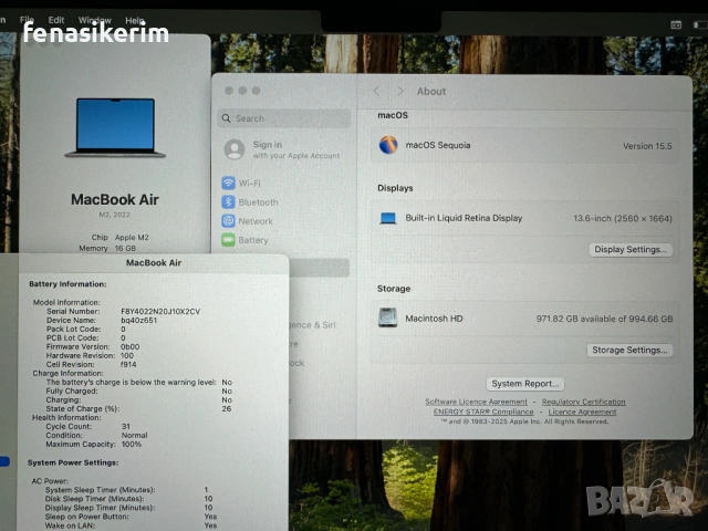 НОВ 13.6' CTO 2022 Apple MacBook Air M2 Space Grey 16GB RAM/1TB SSD/Бат 16ч, снимка 7 - Лаптопи за работа - 53324393