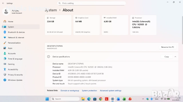 Lenovo ThinkPad e11 11.6 inch | Intel Celeron N2920 4x2.00 Ghz|4GB RAM| 256GB SSD |Windows 11|laptop, снимка 4 - Лаптопи за дома - 53385812