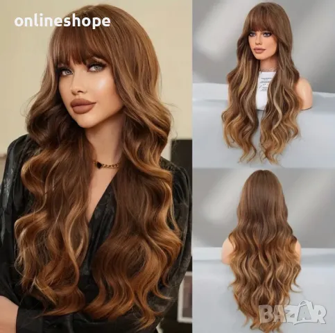 Високотемпературна Кестенява коса Перука 76см 150% плътност, снимка 3 - Аксесоари за коса - 49671442