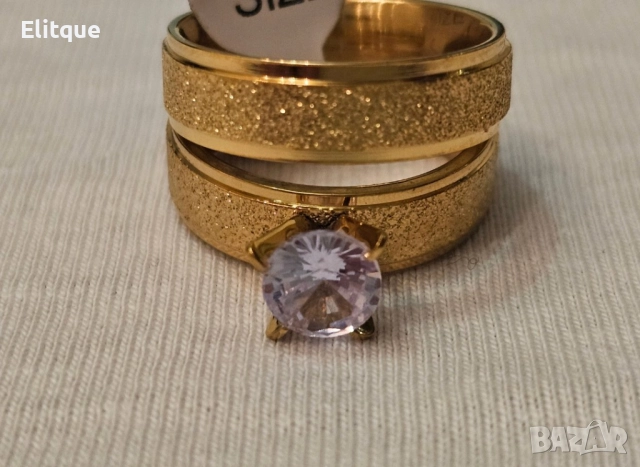 Комплект от два броя пръстени  - Пръстен с цирконии и халка от медицинска стомана в комбинция с мат , снимка 4 - Пръстени - 52656940