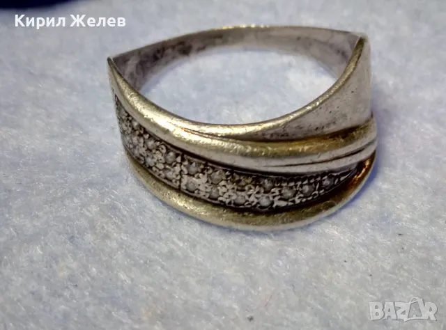 СТАР РУСКИ СРЕБЪРЕН ПРЪСТЕН СРЕБРО 925 с 2ри ЩЕМПЕЛ ХБО ИНКРУСТИРАН с БЛЕСТЯЩИ ЦИРКОНИ 47527, снимка 2 - Антикварни и старинни предмети - 50136447