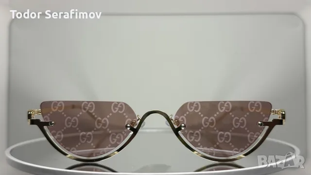 Дамски слънчеви очила Gucci Monogram Cat-Eye – Златиста рамка / GG принтирани розови стъкла