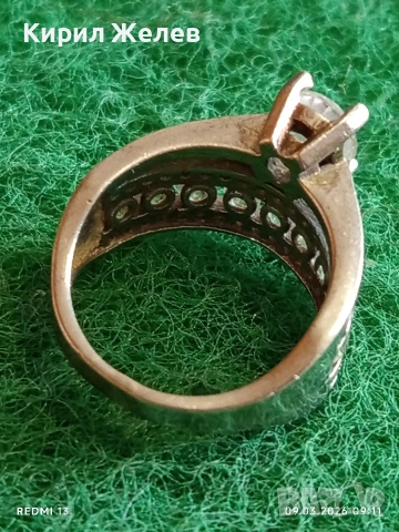 Скъпоценен сребърен пръстен с кристали и фасетиран Циркон много красив 54229, снимка 4 - Пръстени - 53762456