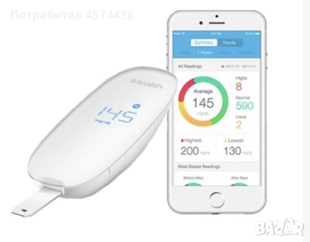 Автоматичен Цифров Smart Електронен Wireless Mонитор за Глюкоза, снимка 2 - Други - 52188375