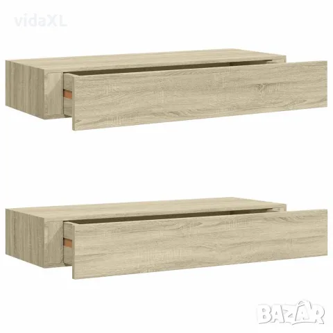 vidaXL Стенни рафтове с чекмеджета, 2 бр, дъб, 60x23,5x10 см, МДФ