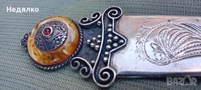 Стар сребърен нож за писма с рубин, снимка 13 - Антикварни и старинни предмети - 51780123