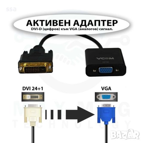 DVI-D 24+1 M / VGA F активен адаптер VCom CG491, снимка 1 - Кабели и адаптери - 41364052