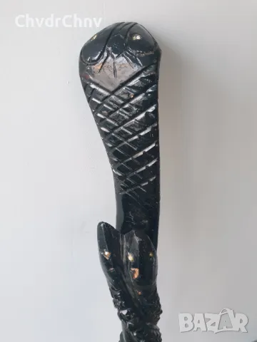 Стар антикварен дървен бастун/змия-кобра/ръчна дърворезба 92см, снимка 3 - Антикварни и старинни предмети - 48853076