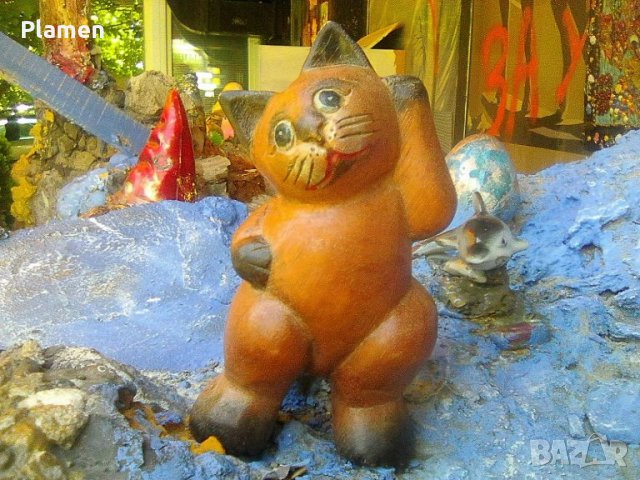 Дървена статуетка на котка, снимка 1