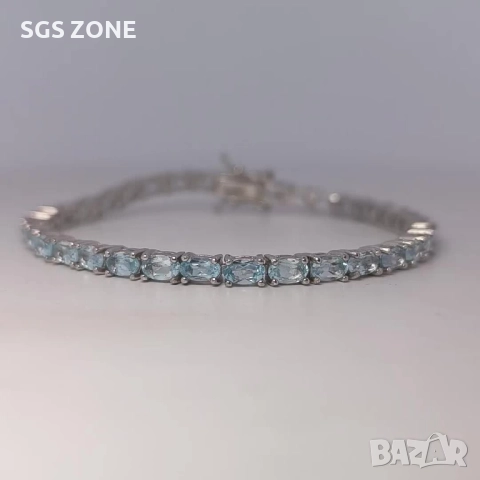 сребърна гривна с естествени топази, овална шлифовка, снимка 2 - Гривни - 52520218