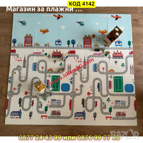 Сгъваемо детско килимче за игра, топлоизолиращо 160x180x1cm - Трафик + Джунгла- КОД 4142, снимка 3 - Други - 44683469