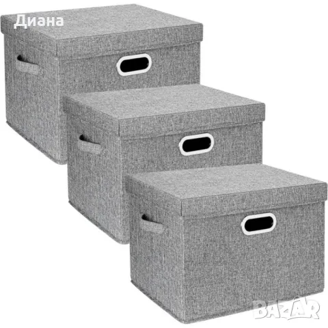 Голяма сгъваема кутия за съхранение на дрехи и аксесоари от текстил с капак в сив цвят, снимка 1