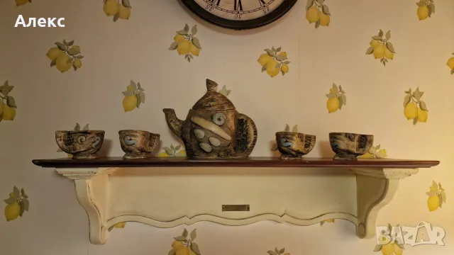 Авторска винтидж керамика– Франция, подпис., снимка 3 - Сервизи - 48733687