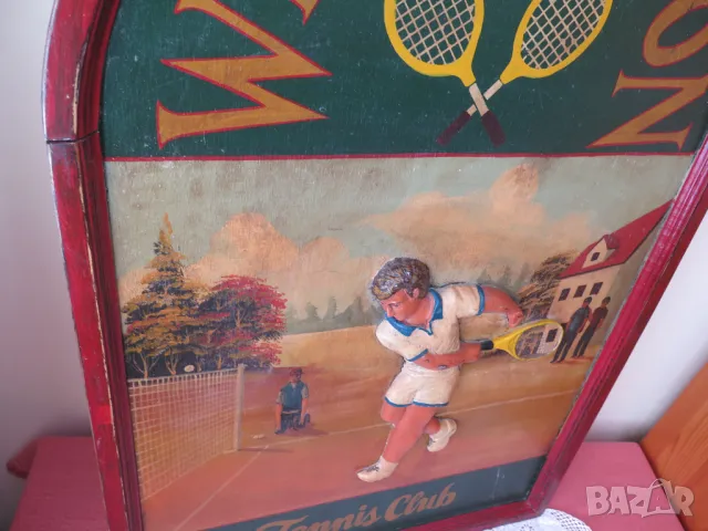 Стара голяма картина,релефна 60.94см.x91.44 cm.-Wimbledon Tennis Club Wooden, 3D, снимка 7 - Антикварни и старинни предмети - 47511033