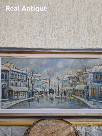 Голяма много красива антикварна авторска картина масло върху платно , снимка 3 - Картини - 51190385