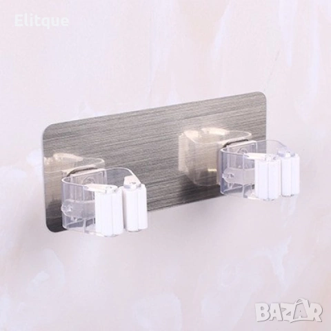 🧹 Стенен държач за четки, мопове и метли – единичен или двоен (залепващ), снимка 3 - Други стоки за дома - 53563881