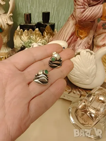 Стари сребърни обеци с изумруди , снимка 2 - Обеци - 48286657
