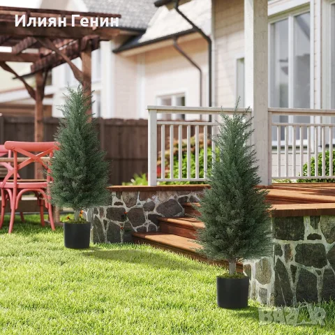HOMCOM 2 бр от изкуствени кипариси, снимка 3 - Изкуствени цветя - 56229780