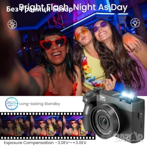 Нова Влог Камера 5K 75MP Автофокус Dual Lens Уебкамера HDMI 32GB SD, снимка 7 - Камери - 53574062