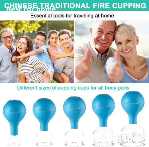 Комплект от 5 стъклени вендузи със силиконова помпа SFN, снимка 5 - Медицинска апаратура - 48200773