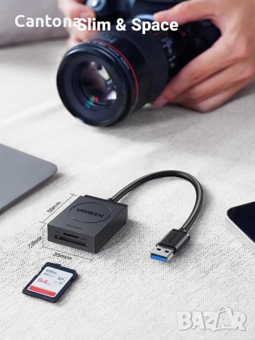 UGREEN USB 3.0 четец на карти с двоен слот TF, SD, MicroSD,SDXC,SDHC,MMC,RS-MMC, MicroSDXC,MicroSDHC, снимка 7 - Други - 41608173