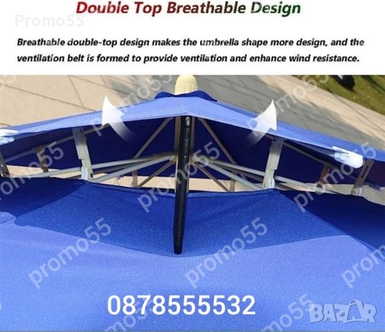 Градински Чадър Двоен Покрив за Стабилност при Вятър 220см.Чадър Плаж, снимка 9 - Градински мебели, декорация  - 41419359