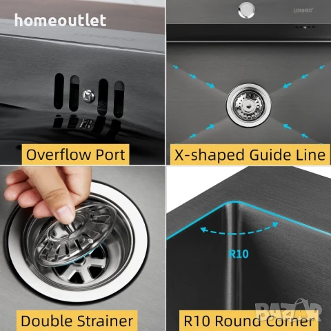 ПРОМОЦИЯ Кухненска мивка от неръждаема стомана с нано покритие 06-LSF0604 (HANDMADE KITCHEN SINK), снимка 3 - Мивки - 51128149