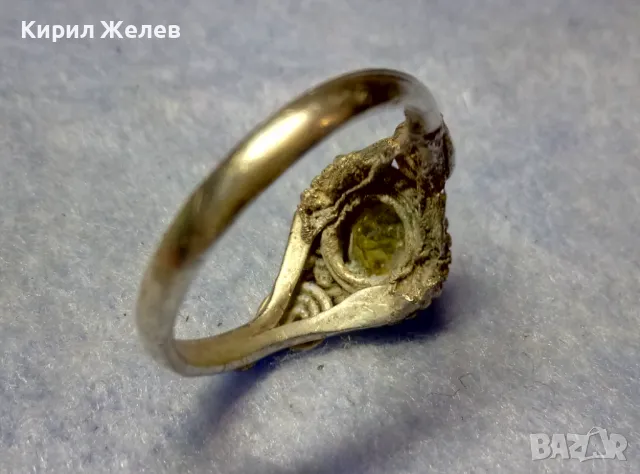 СТАР СКЪПЕЦЕНЕН СРЕБЪРЕН ПРЪСТЕН СРЕБРО 925 с РЪЧНО ФАСЕТИРАН НАТУРАЛЕН ПЕРИДОТ с ИНКЛУЗИИ 48621, снимка 4 - Антикварни и старинни предмети - 50136172
