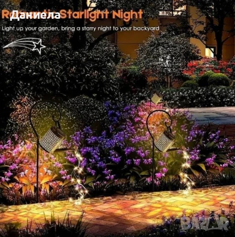 Декоративна соларна лампа със светлинни спринклери – ефект „водопад“, 60 LED, топла бяла светлина, снимка 4 - Декорация за дома - 50681014