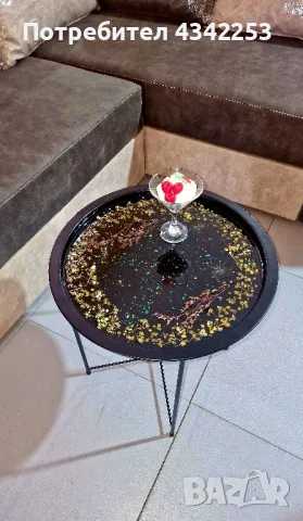 Стоманена масичка с епоксидна смола и полувградени сухи цветенца.
, снимка 3 - Маси - 49778550