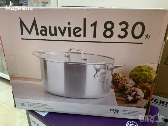 Тенджера MAUVIEL 1830, Инокс, 5.7л, Неръждаема стомана, Трислойна със стъклен капак