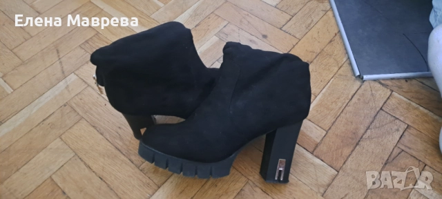 Дамски зимни велурени боти с ток , снимка 3 - Дамски боти - 51504112