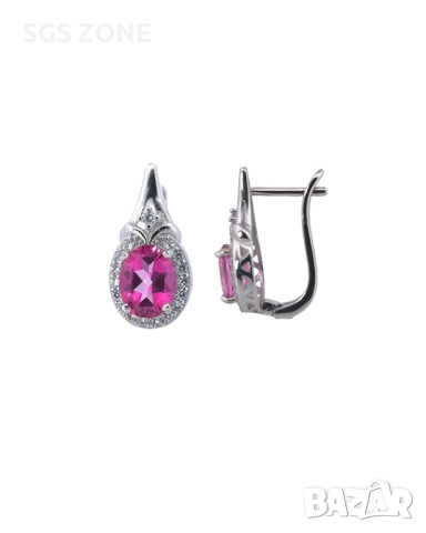 СРЕБЪРНИ ОБЕЦИ С РОЗОВ ТОПАЗ, снимка 4 - Обеци - 52296130