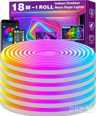 18M RGB LED неонови въжени светлини за открито, IP65 Bluetooth, снимка 1
