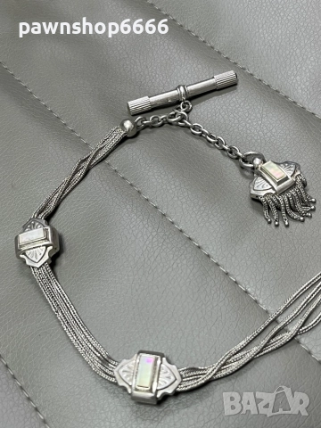 Сребърна верижка за джобен часовник със седефени елементи, снимка 4 - Мъжки - 51454790