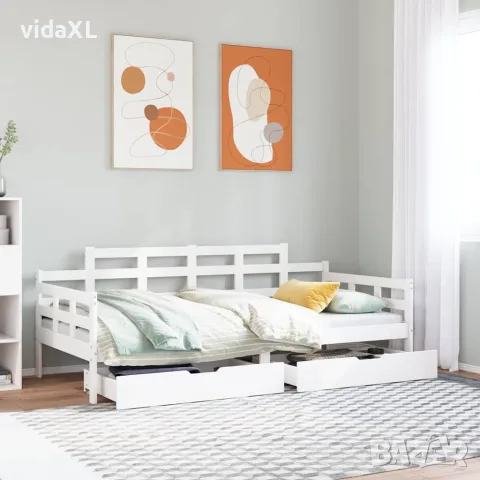 vidaXL Легло с чекмеджета, без матрак, бяло, 90x200 см, масивно дърво, снимка 2 - Спални и легла - 56146955