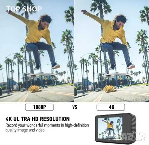 TEC.BEAN T2 WiFi 14MP Ultra HD водоустойчива 4K екшън камера, снимка 8 - Камери - 48782070