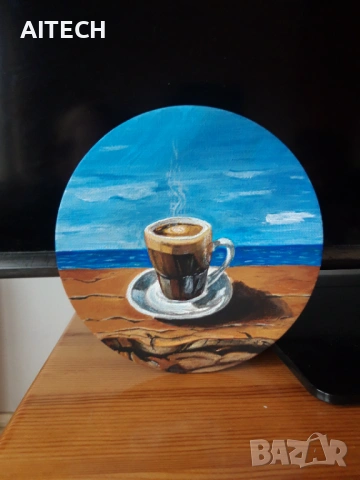 Ръчно рисувана картина магнит – миниатюра върху обла основа, 15 см