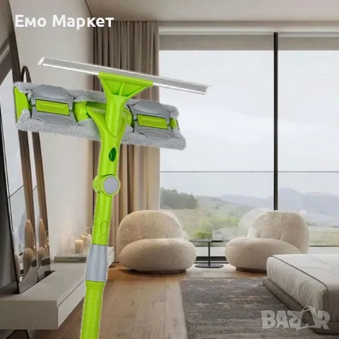 Моп, стъклочистачка с телескопична дръжка, чупеща глава, перяща предна част и резервен моп., снимка 4 - Мопове, кофи, четки и метли - 48919421