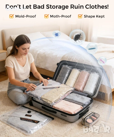 Вакуумни торбички за съхранение за пътуване с акумулаторна безжична помпа, 12 броя 4S/4M/4L, снимка 8 - Други стоки за дома - 53720279