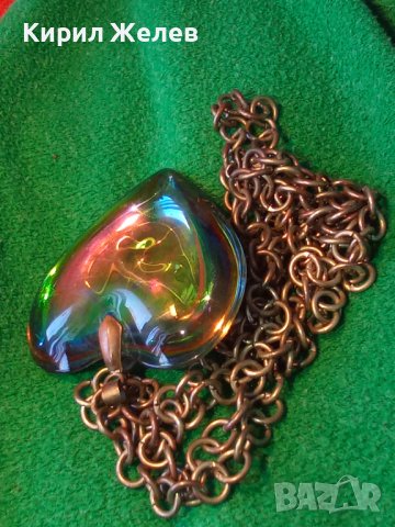 СТАР СЪРЦЕВИДЕН ВИНТИДЖ МЕДАЛЬОН КОЛИЕ ЦВЕТЕН КРИСТАЛ БРОНЗ ВЕРИЖКА МНОГО КРАСИВО КОЛИЕ 24791, снимка 4 - Колиета, медальони, синджири - 34507773