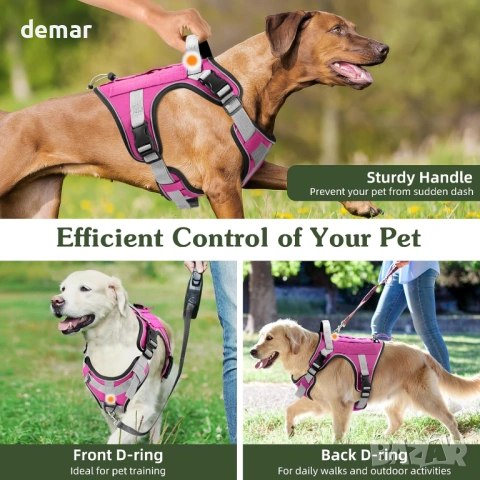 Тактически нагръдник за големи кучета, без дърпане, регулируем, светлоотразителен, розов, размер L, снимка 5 - За кучета - 53826308