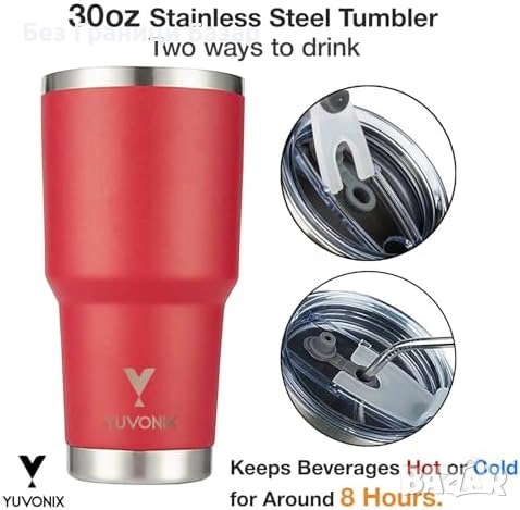 Нова Термочаша 30oz неръждаема с дръжка и сламка, вакуум изолация, снимка 3 - Чаши - 53569376