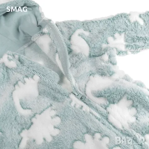 Бебешки полар ромпър Ментово Бяло с качулка с дизайн на динозавър S_1245177, снимка 2 - Бебешки гащеризони - 49897167