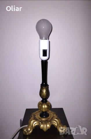 Красива, винтидж, настолна лампа. Месингова стойка и ретро лампион., снимка 2 - Антикварни и старинни предмети - 44928896