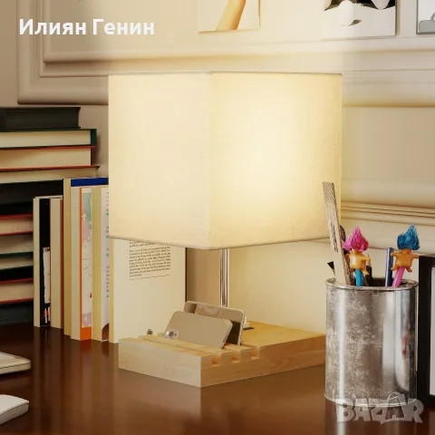 Нощна лампа HOMCOM, USB портове, снимка 4 - Настолни лампи - 56204541