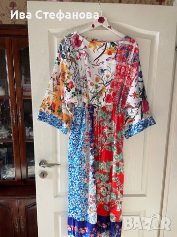 Дълга нова памук памучна елегантна ежедневна рокля тип кимоно широк ръкав флорален принт цветя , снимка 9 - Рокли - 41659723