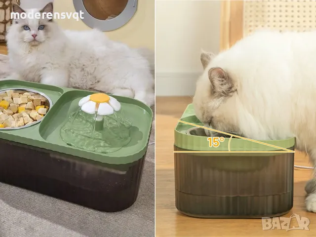 Автоматична поилка с купа за храна за котки и кучета фонтан, снимка 3 - За котки - 48473121