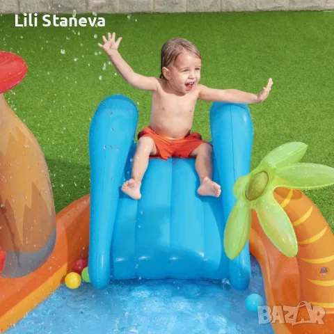 Голям детски надуваем аквапарк Bestway Lava Lagoon - Пързалка, фонтан, и улеи за топки 265x265 см., снимка 7 - Басейни и аксесоари - 55905640